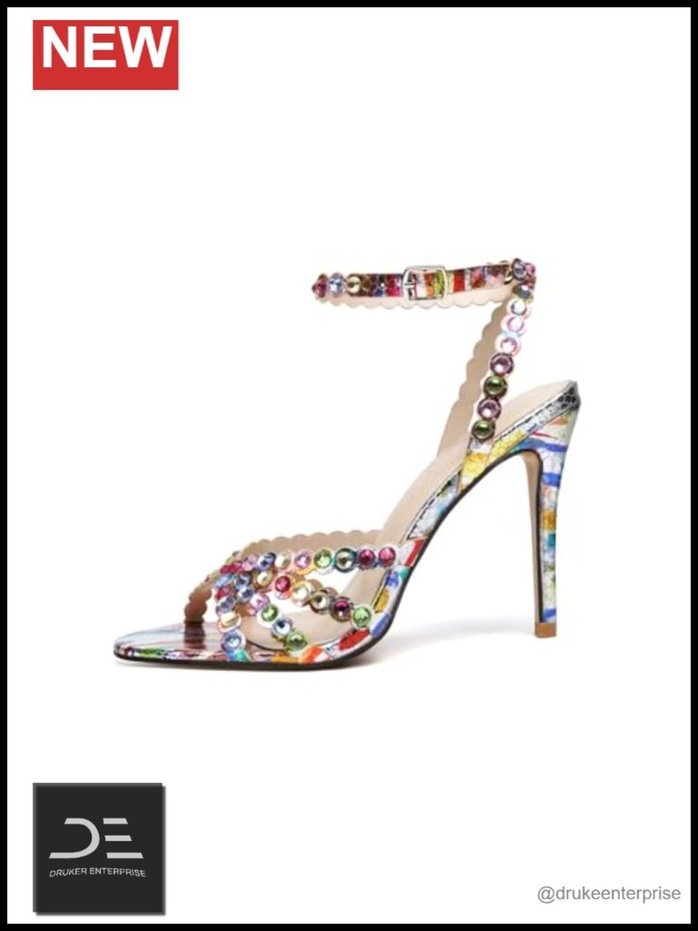 Rhinestone Stiletto High Heels Sandals Open Toe 4in